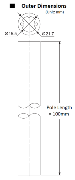 Aluminium Pole, Ø22mm x 100mm Long, Unthreaded N-Type Silver