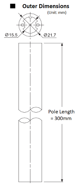 Aluminium Pole, Ø22mm x 300mm Long, Unthreaded N-Type Black