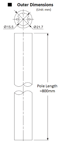 Aluminium Pole, Ø22mm x 800mm Long, Unthreaded N-Type Silver