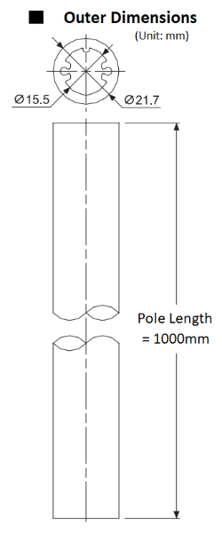 Aluminium Pole, Ø22mm x 1000mm Long Unthreaded N-Type Silver