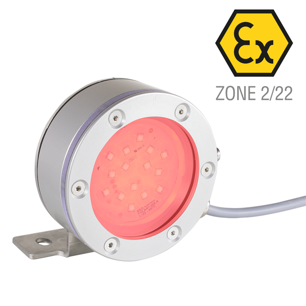 Explosion-Safe RED LED Warning Light, Alum Case Radial Cable