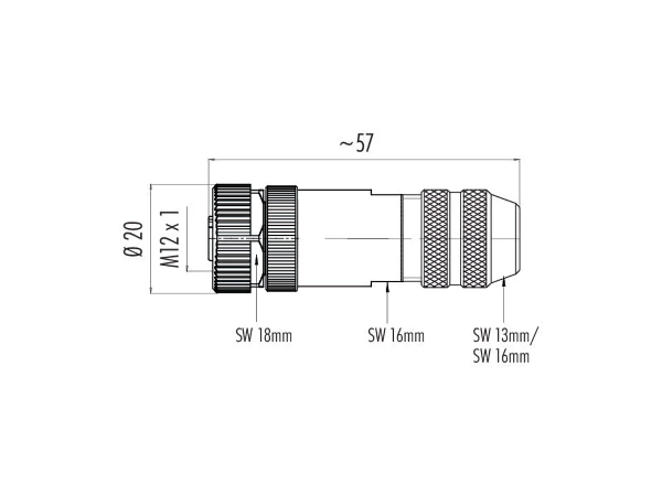M12 4 Pole Female Straight Shieldable Connector, 4.0-6.0mm OD